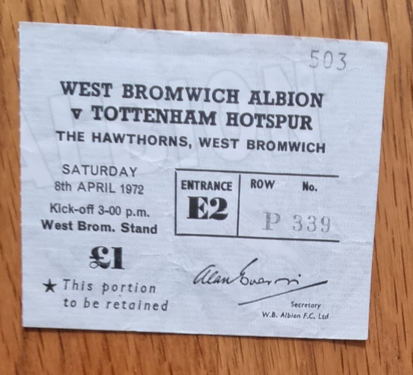 West Brom v Tottenham/Spurs 1971/72 ticket for sale on Ebay