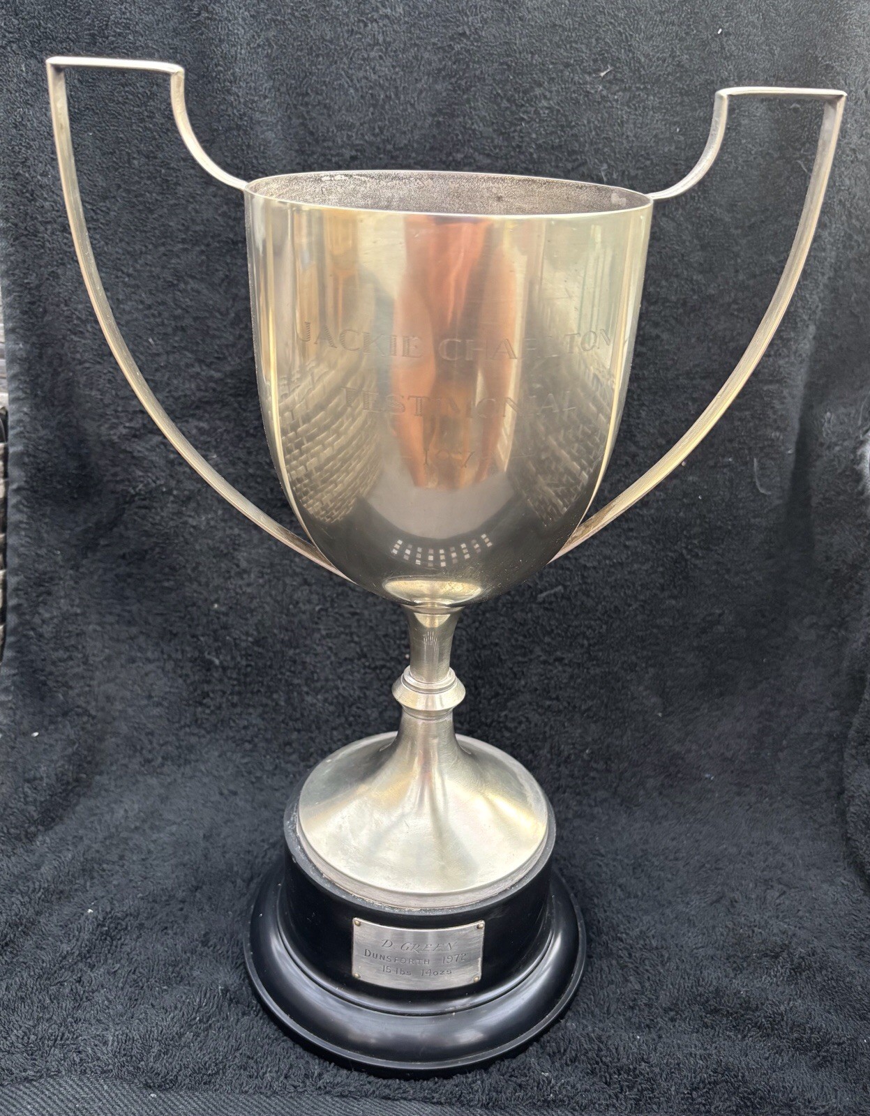 Jackie Charlton Testimonial Leeds United Dunsforth Fishing Competition Cup 1972 for sale on Ebay