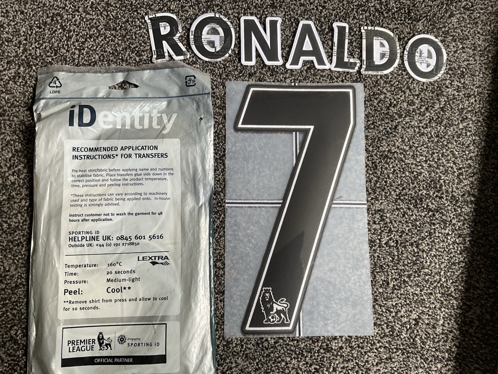 Manchester United Shirt Lextra Felt NameSet RONALDO 7 2007-2008 away kit 07-13 for sale on Ebay