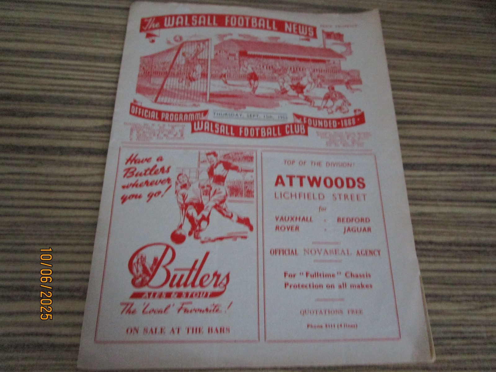 WALSALL  v  IPSWICH TOWN  1955/6   DIVISION 3 (SOUTH)   SEPTEMBER 15th for sale on Ebay