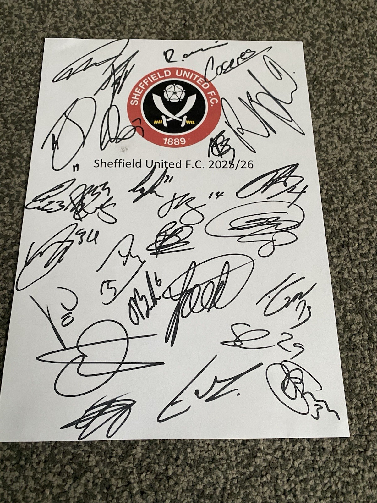Sheffield United Football Club 2025/26 Signed Sheet Hamer Cannon Moore Burrows for sale on Ebay