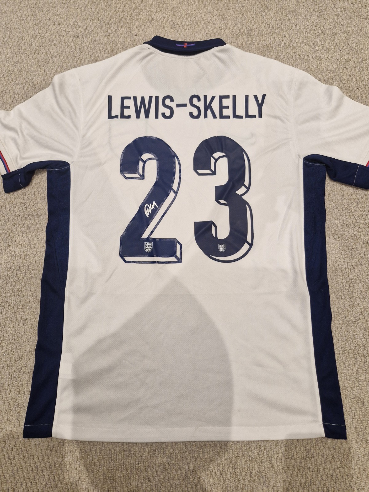 England Shirt Signed By Arsenal Teenager Myles Lewis-Skelly (Defect, See Pics) for sale on Ebay