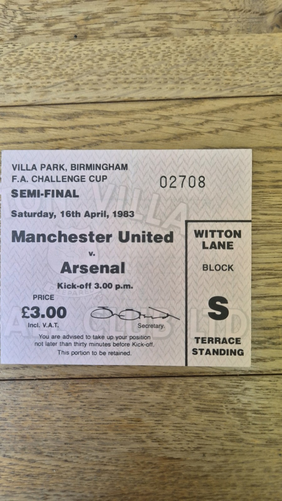 1983 Manchester United  v Arsenal Fa Cup Semi Final Ticket Stub for sale on Ebay