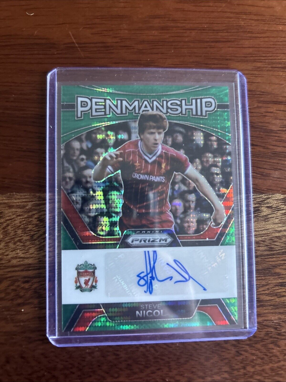 2023-24 Panini Prizm EPL Green Pulsar Auto SSP Penmanship Steve Nicol Liverpool for sale on Ebay