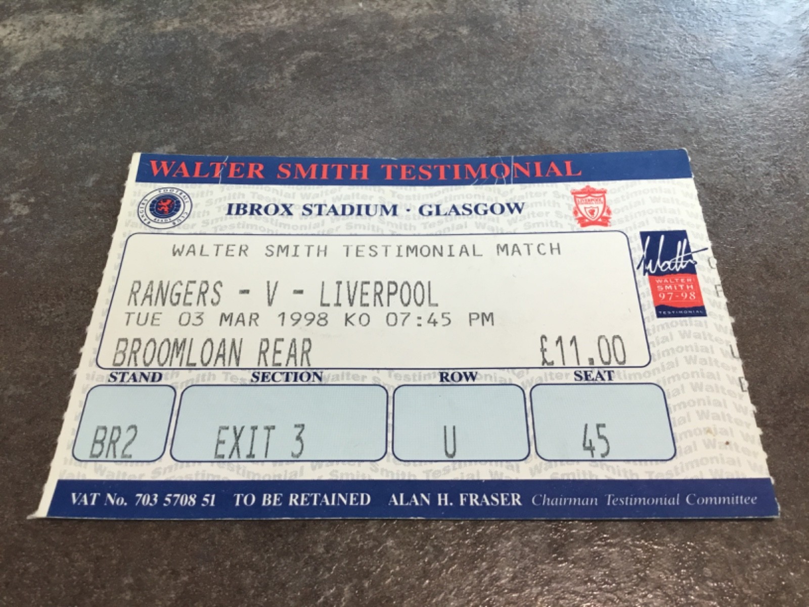 Rangers v Liverpool 3 March 1998 Match Ticket Walter Smith Testimonial for sale on Ebay