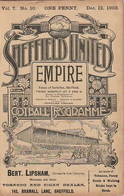 RARE PROGRAMME - SHEFFIELD UNITED v WEDNESDAY (CHAMPIONS) 12 DECEMBER 1903 for sale on Ebay