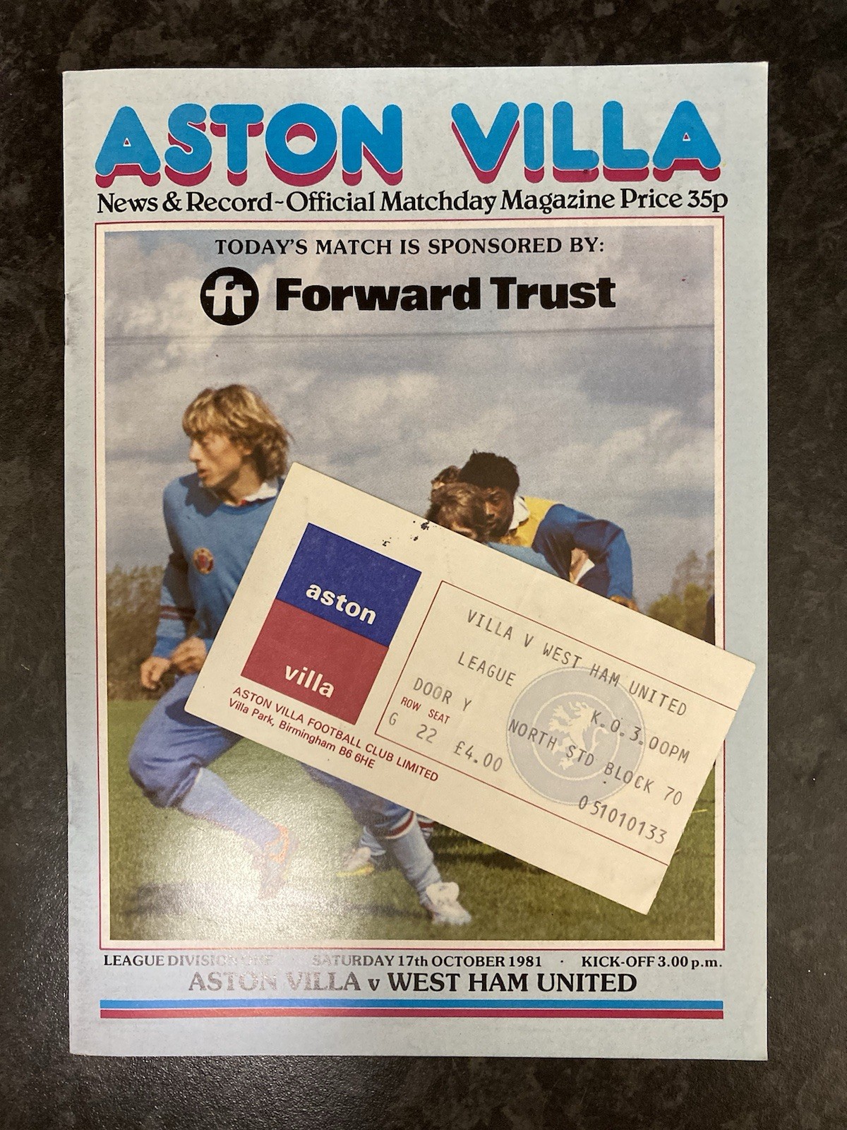 Aston Villa v West Ham United Div 1 with TICKET 1981/82 for sale on Ebay