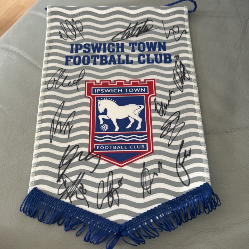 Signed Ipswich Town FC Promotion Team Pennant From Whole Squad And Manager for sale on Ebay