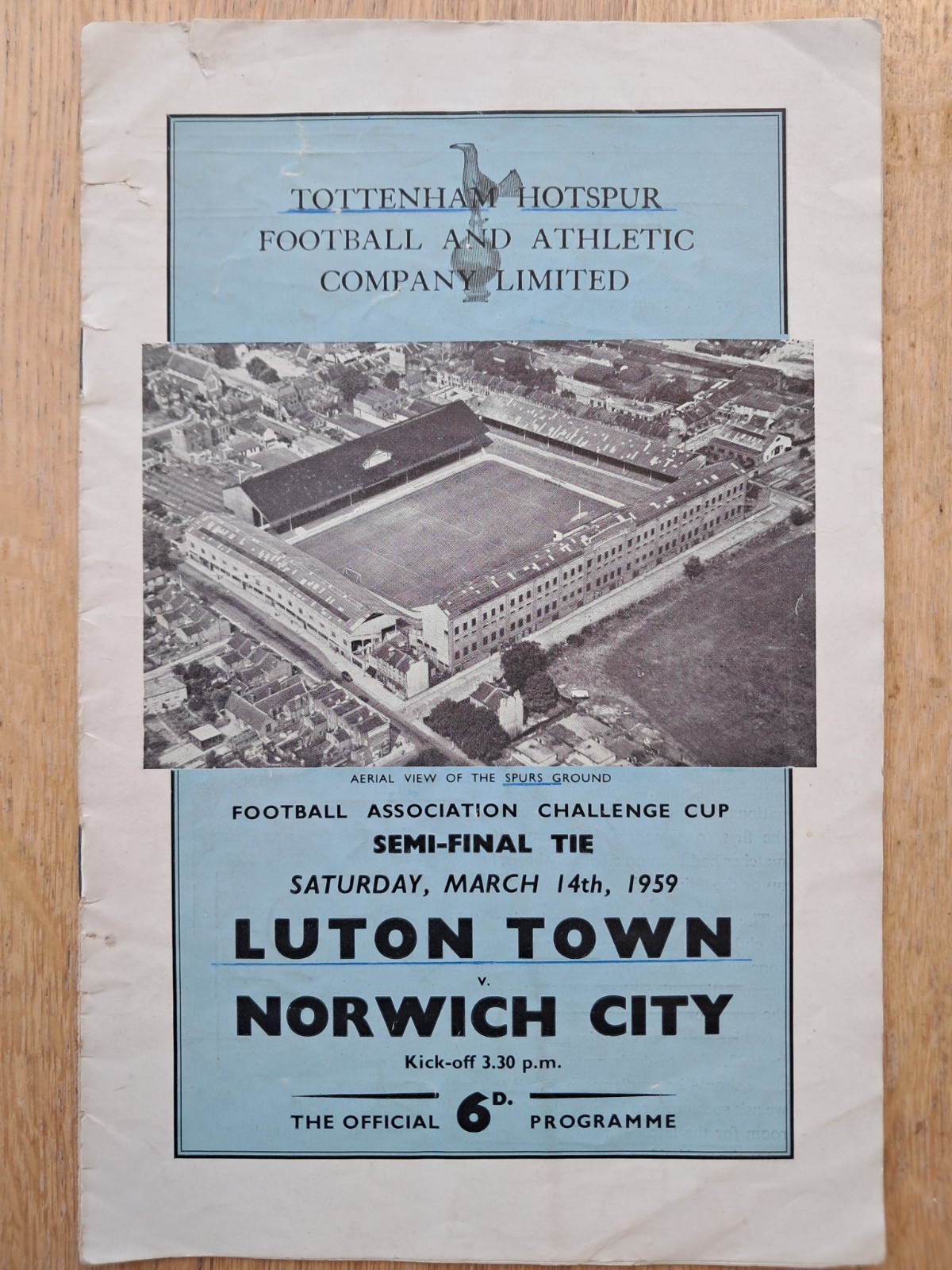 LUTON V. NORWICH - 14.3.59 FA CUP SEMI-FINAL AT TOTTENHAM SPURS for sale on Ebay