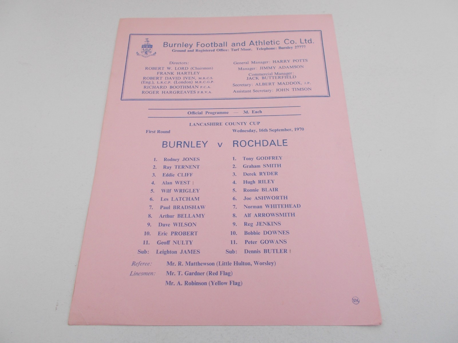 Burnley  v  Rochdale   70/71  Lancashire Senior Cup for sale on Ebay