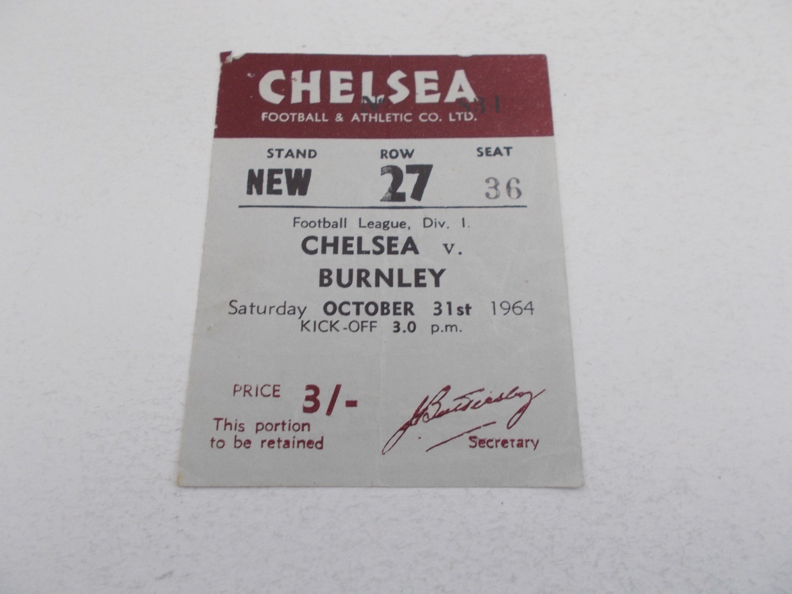 TICKET  Chelsea  v  Burnley  64/65  Division One for sale on Ebay