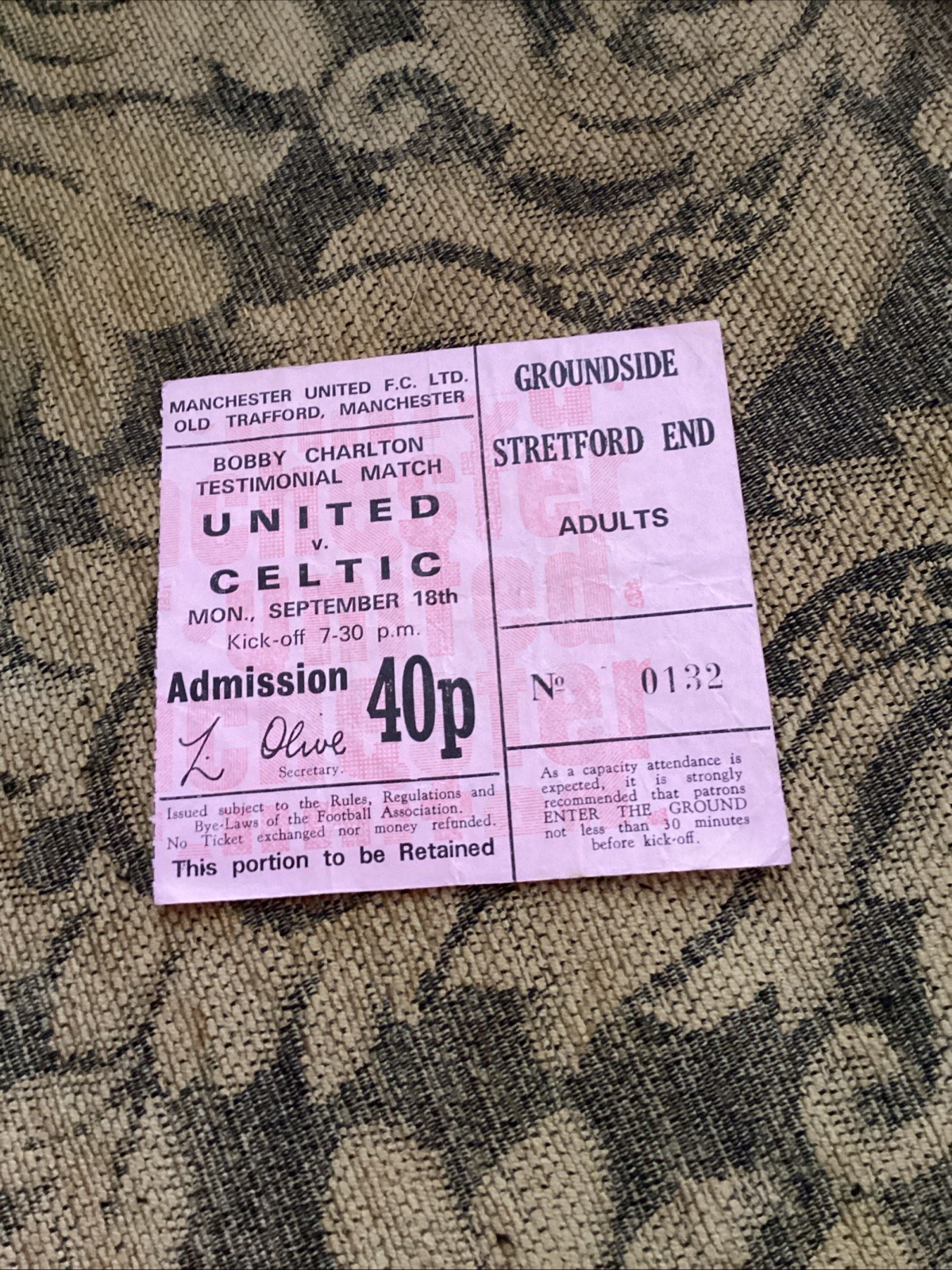 Manchester United v Celtic 1972/3 Charlton Testimonial Match Ticket for sale on Ebay