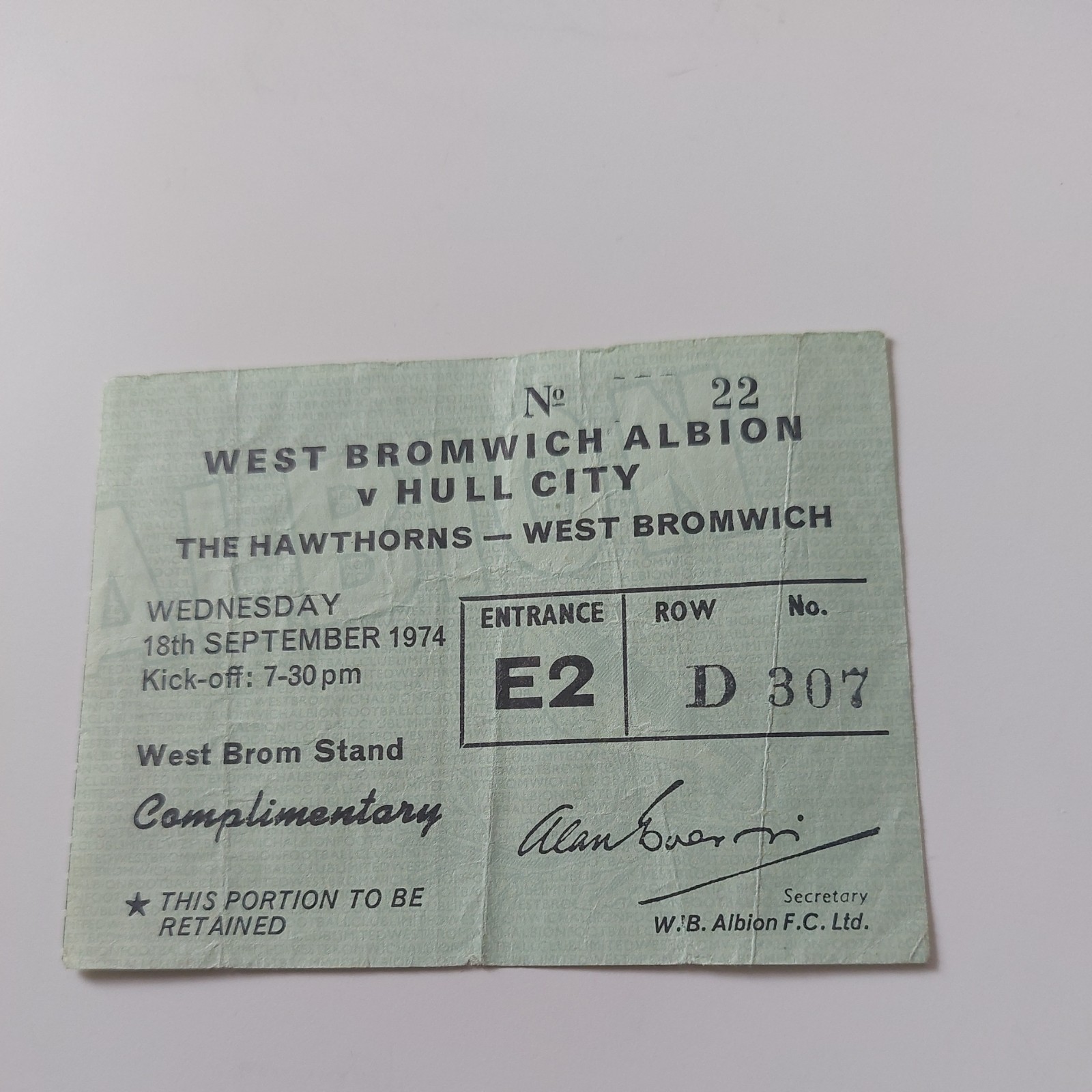 WEST BROMWICH ALBION v  HULL CITY FOOTBALL MATCH TICKET 18TH SEPTEMBER 1974 for sale on Ebay
