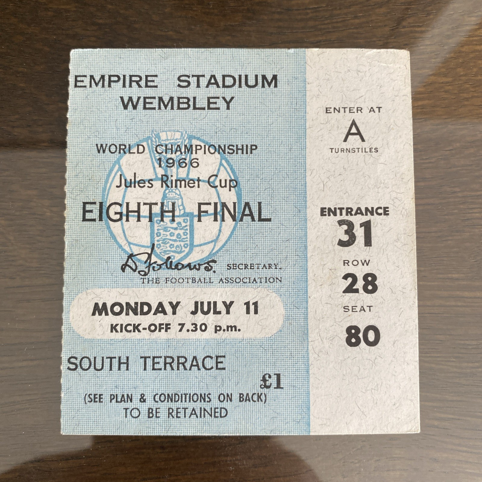 Original*World Cup 1966*Ticket Stub*England V Uruguay Football*Wembley*11th July for sale on Ebay