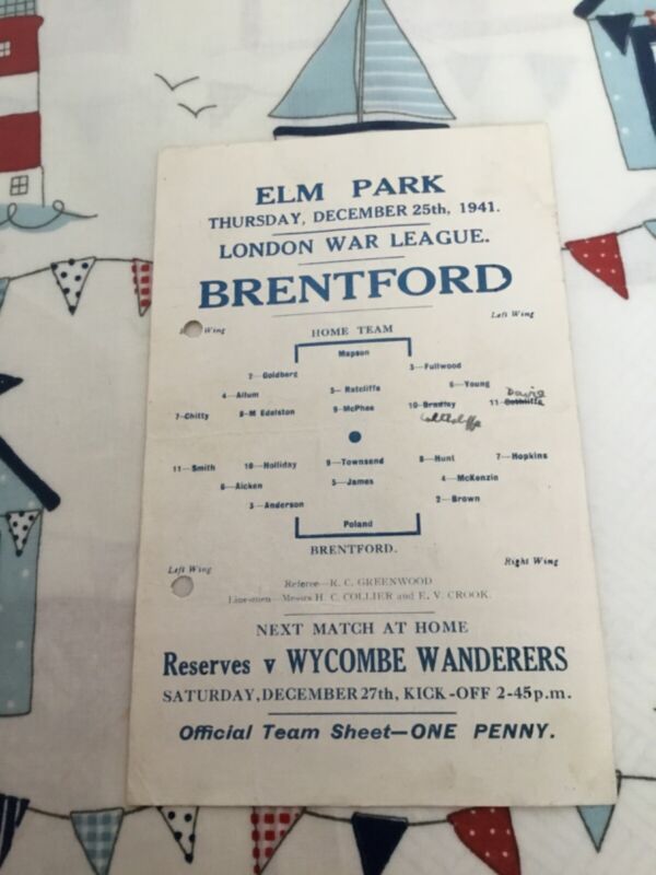 1941/42 READING FC v BRENTFORD FC-LONDON WAR LEAGUE-CHRISTMAS DAY for sale on Ebay