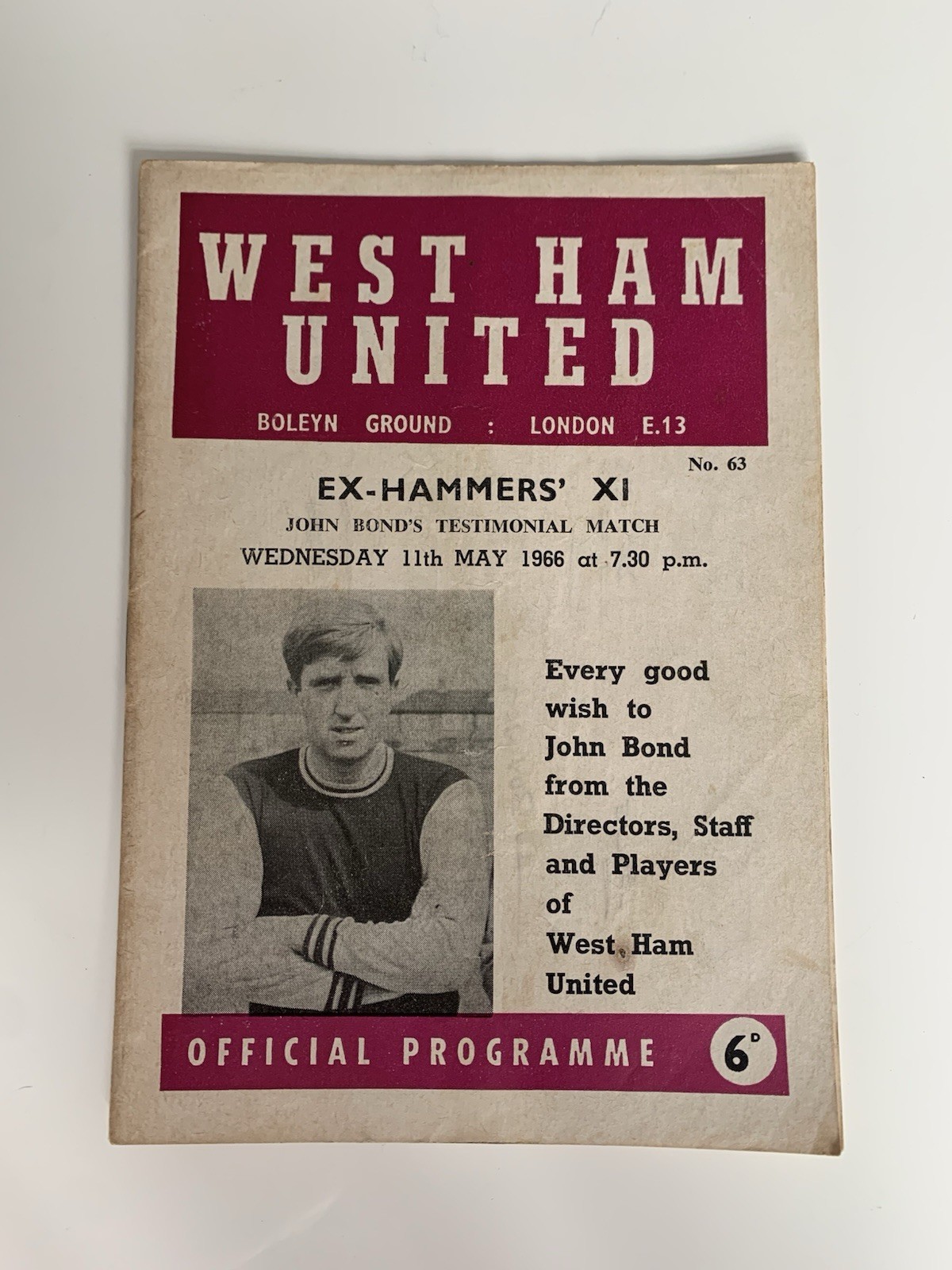West Ham United v Ex-Hammers XI John Bond Testimonial 11th May 1966 for sale on Ebay