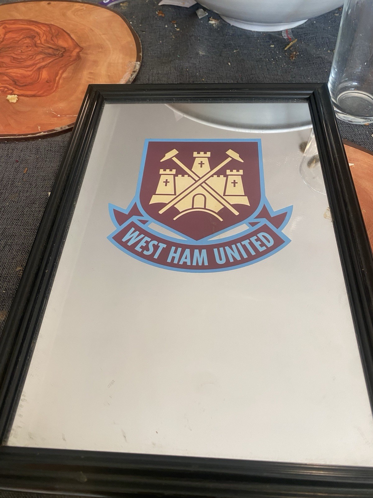 West Ham United Wall Hung Mirror with Club Crest In Center Great Condition Rare for sale on Ebay