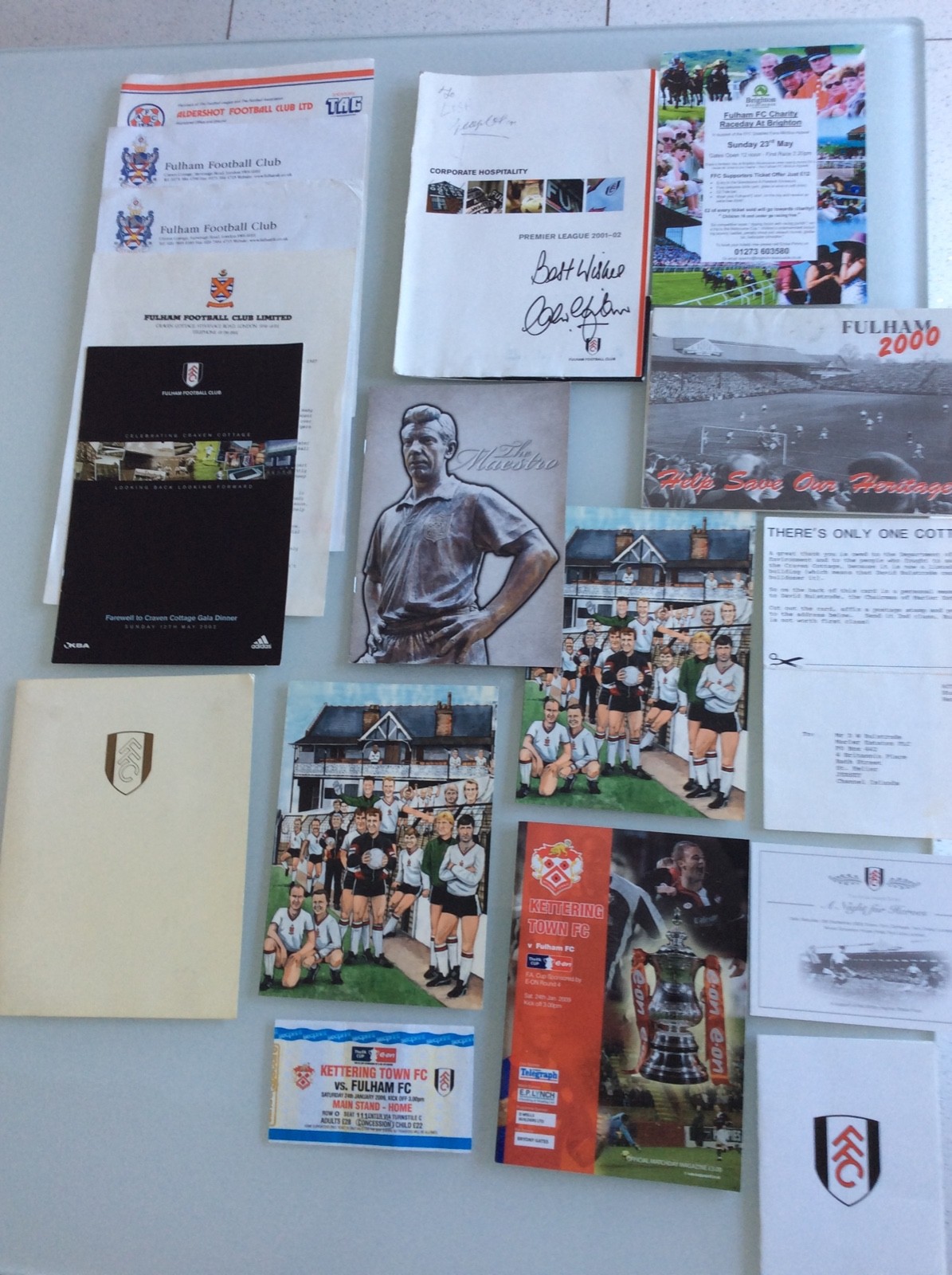 17 X FULHAM MENUS, SOME SIGNED, TICKETS, CLUB LETTERS, XMAS CARDS, FLYERS ETC for sale on Ebay