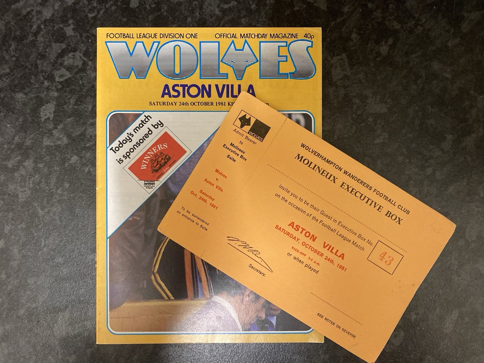 Wolves v Aston Villa Div 1 with EXECUTIVE BOX TICKET 1981/82 for sale on Ebay