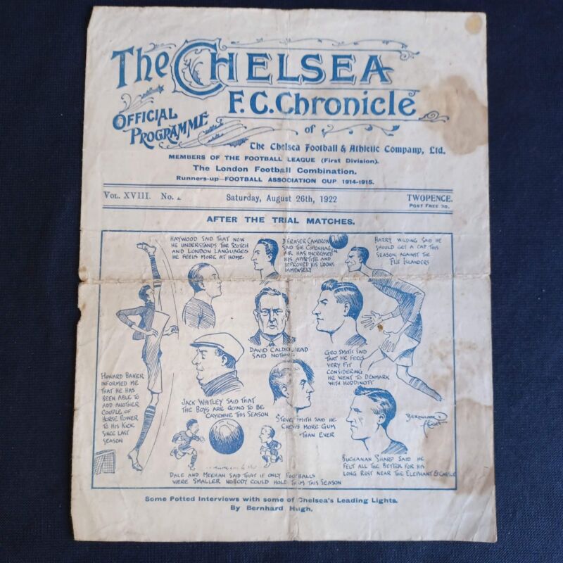 Chelsea Vs Birmingham 26th August 1922 Original Match Day Programme *NOT ex BV for sale on Ebay