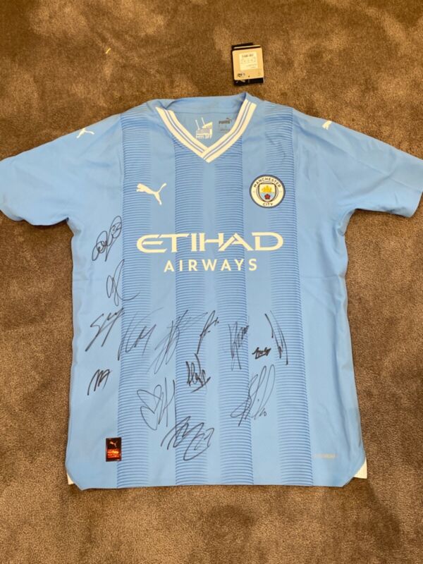 Unframed Manchester City shirt 2023-24 - signed by squad with COA for sale on Ebay