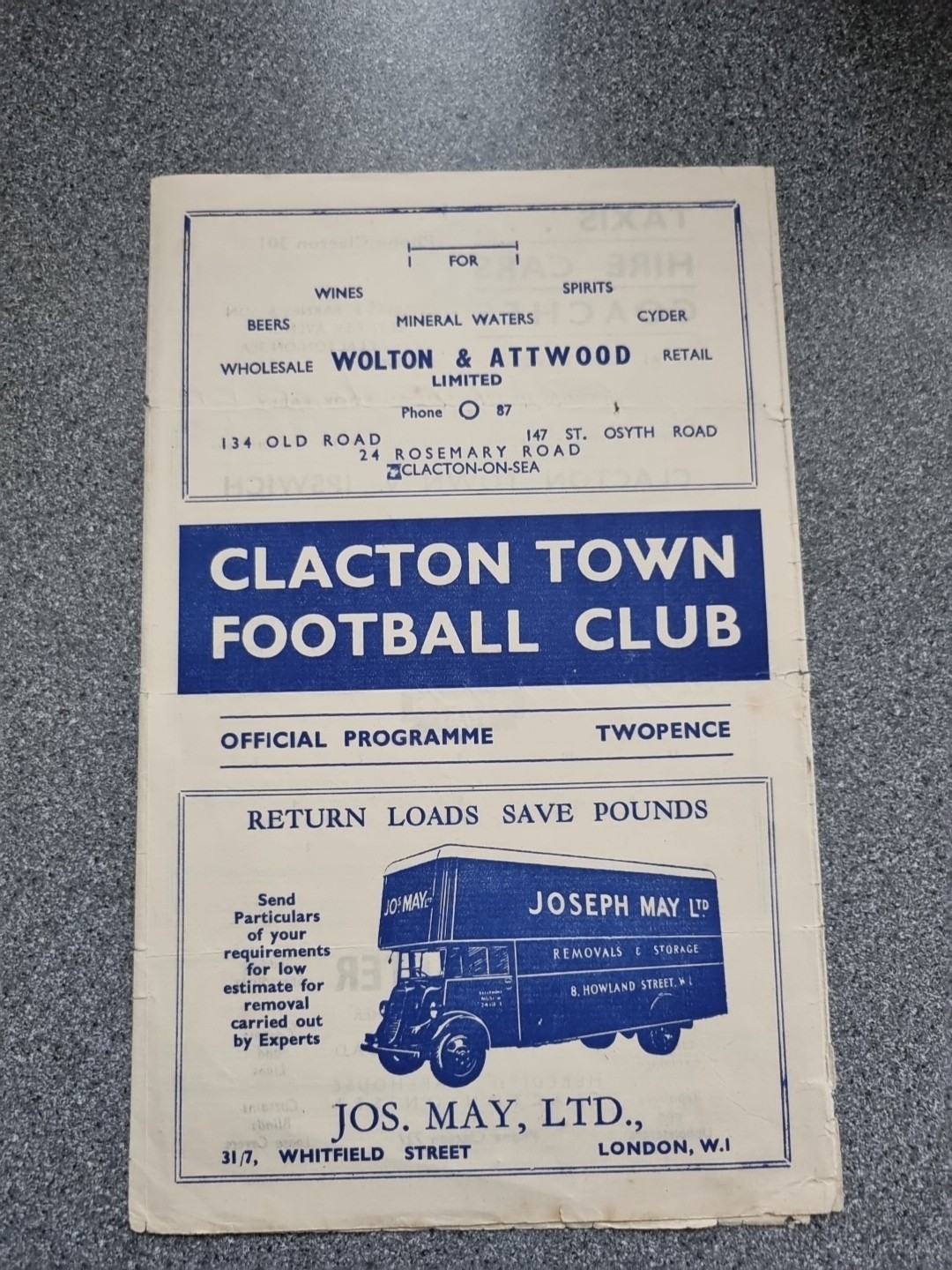 Clacton Town v Ipswich Town 'A' 1948/49 - Eastern Counties League for sale on Ebay
