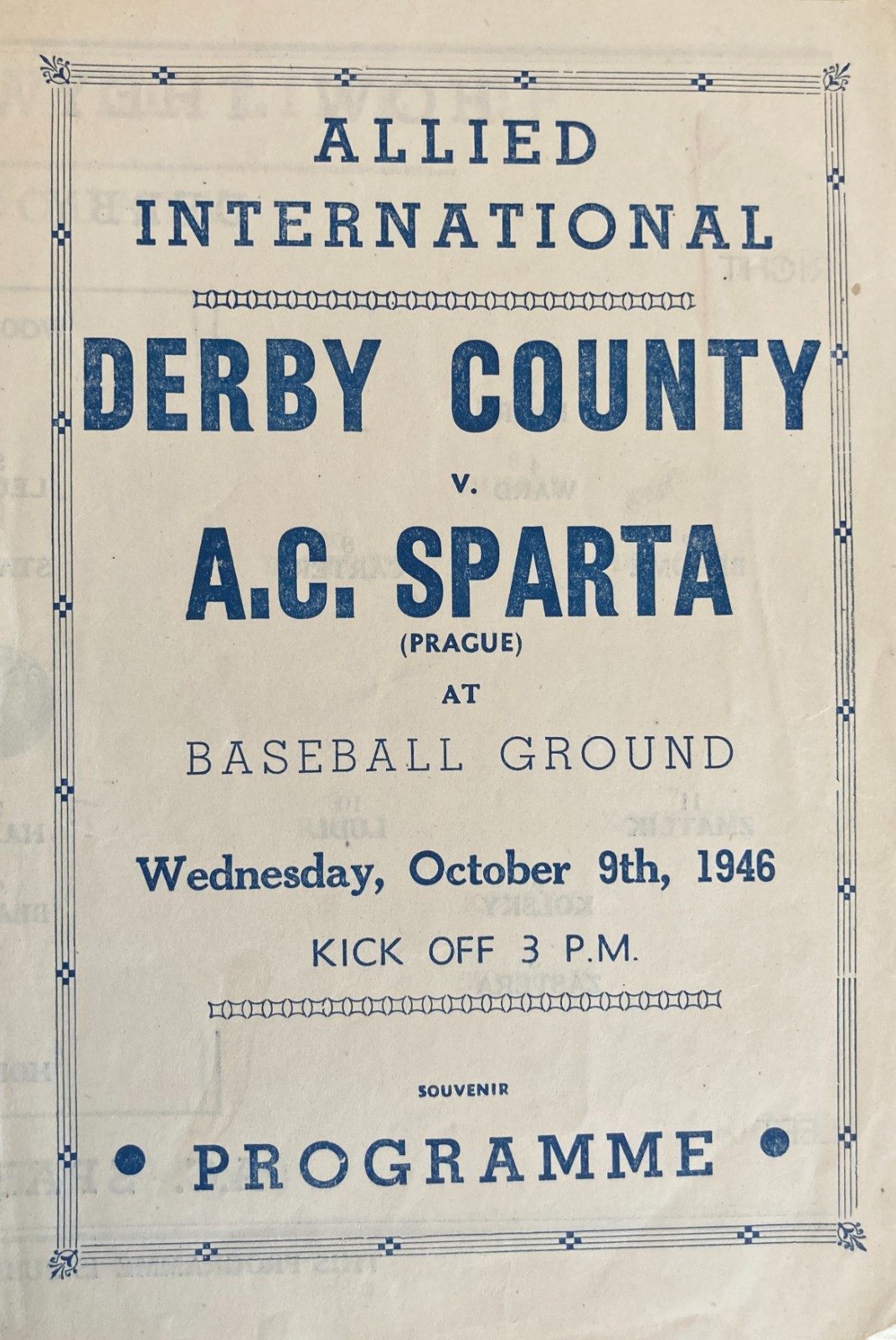 Derby County v A C Sparta (Prague) Friendly 1946/47 (Pirate Programme) for sale on Ebay