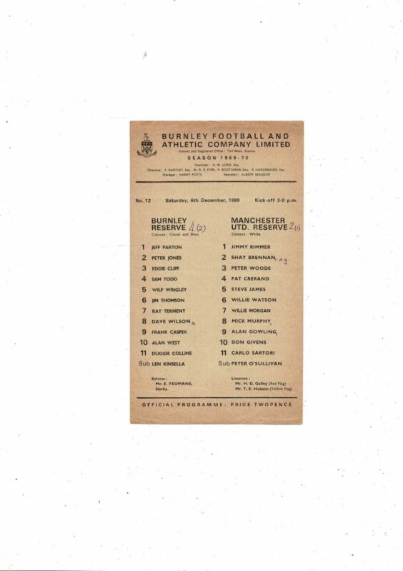 1969/70 Burnley v Manchester United Central League Football Programme for sale on Ebay