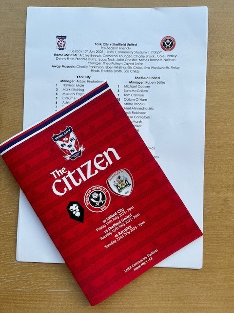 YORK CITY V SHEFFIELD UNITED - FRIENDLY - TEAM SHEET + PROGRAMME  - 15.07.2025 for sale on Ebay