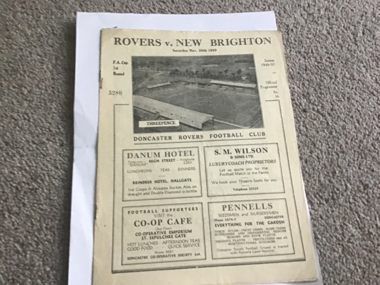 Doncaster Rovers v New Brighton FA Cup  Football Programme 26/11/1949. for sale on Ebay