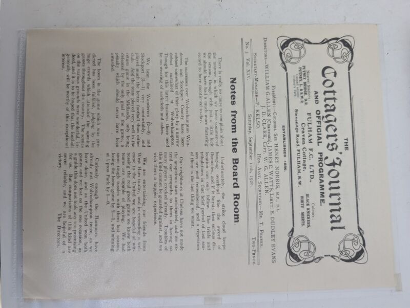 FULHAM V WEST HAM 1920/21 for sale on Ebay