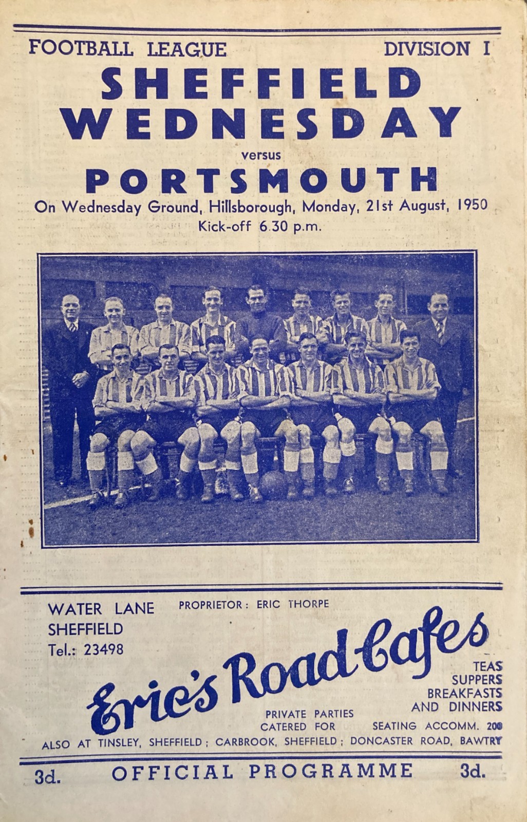 Sheffield Wednesday v Portsmouth Div 1 1950/51 for sale on Ebay