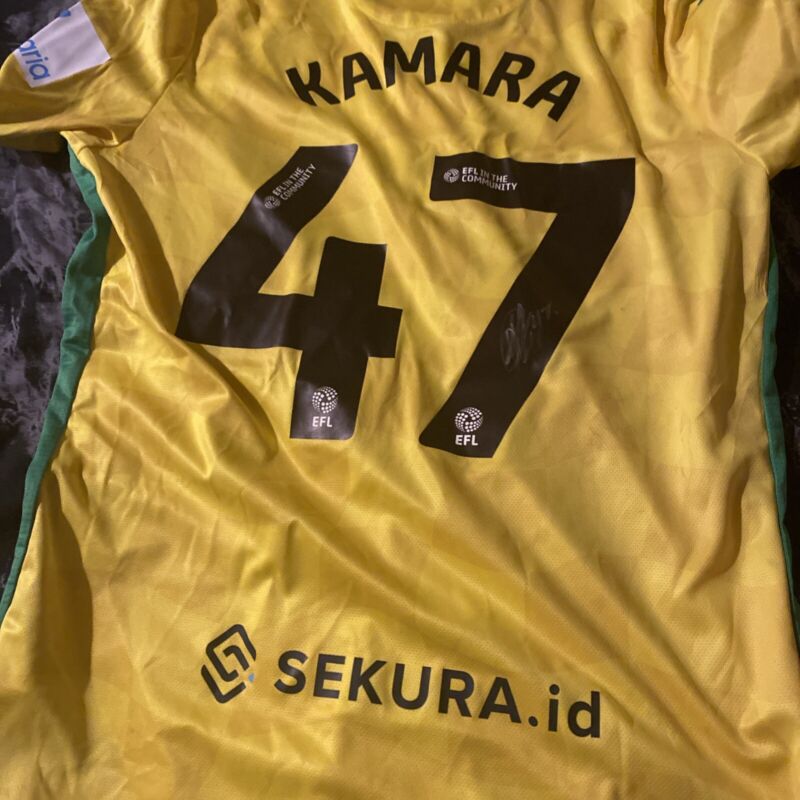 Matchworn  Norwich city football Shirt- Abu Kamara. (signed) With COA for sale on Ebay