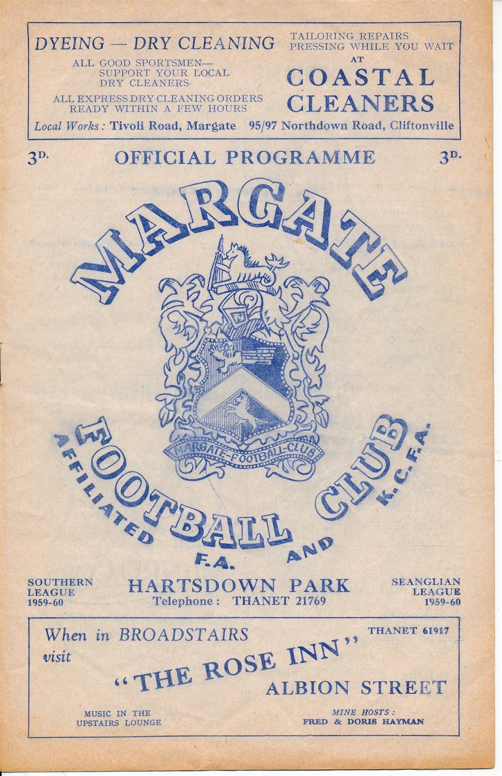 Margate v Watford (Friendly - 4th January issue) 1959/1960 - Football Programme for sale on Ebay