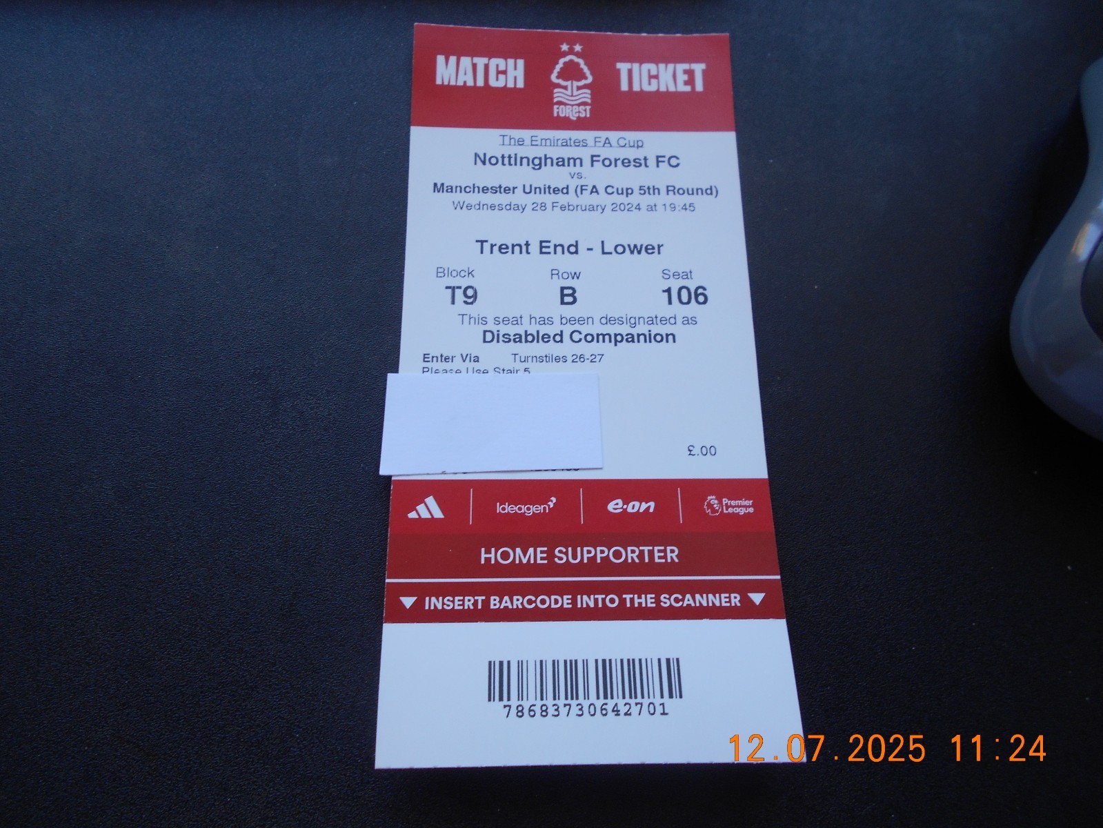 NOTTINGHAM FOREST v MANCHESTER UNITED FA CUP 5th ROUND  28/2/2024 for sale on Ebay