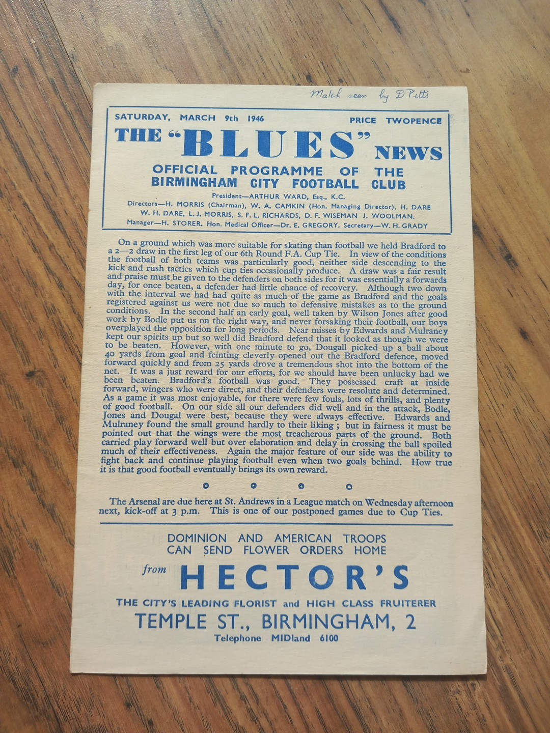 1945/46 birmingham City vs Bradford Park Avenue, FA Cup Quarter Final for sale on Ebay