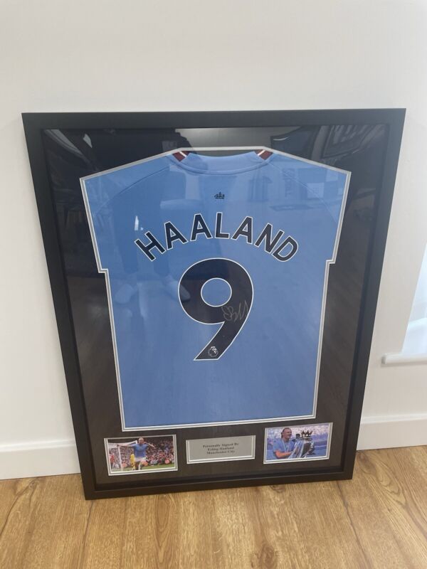 Erling Haaland Signed Manchester City FC 2022-23 Shirt No 9, Framed with COA. for sale on Ebay