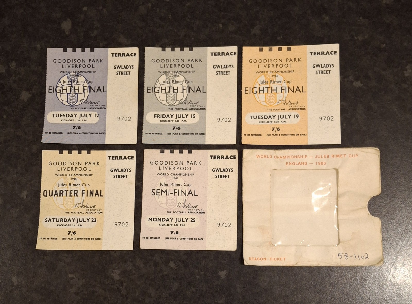 Original 1966 x 5 World Cup Season Ticket Stubs At Goodison Park & Holder for sale on Ebay