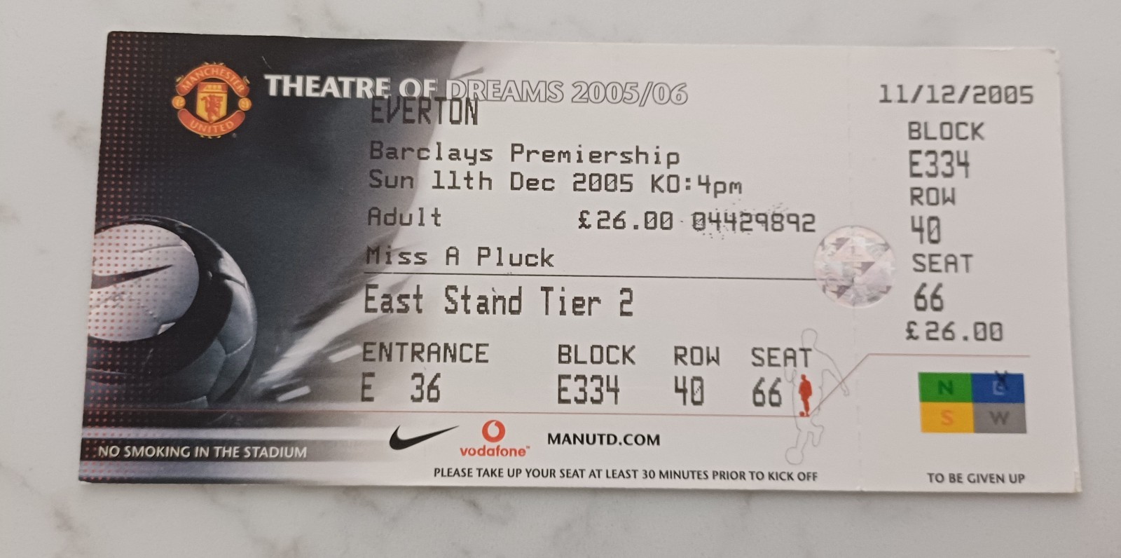 2005/2006 MANCHESTER UNITED v  EVERTON  MATCH TICKET for sale on Ebay