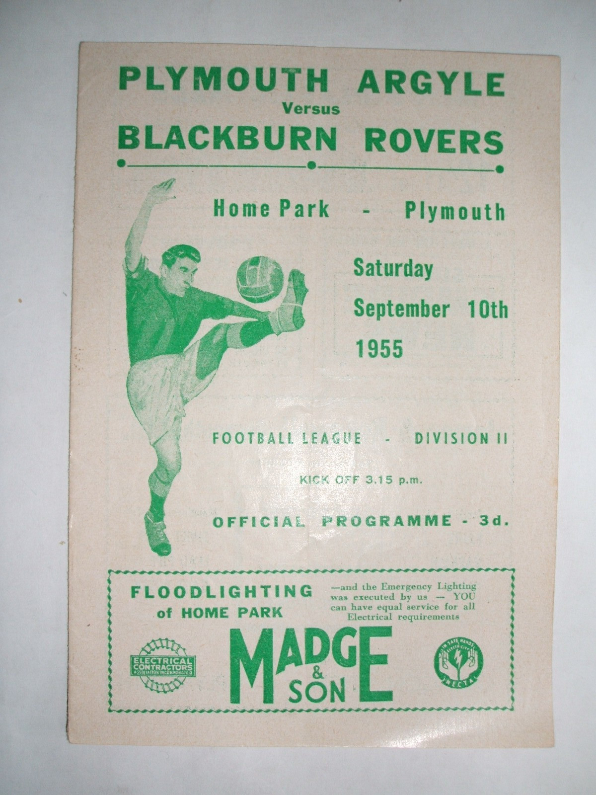 PLYMOUTH ARGYLE V BLACKBURN ROVERS ( 10-09-1955 ) for sale on Ebay
