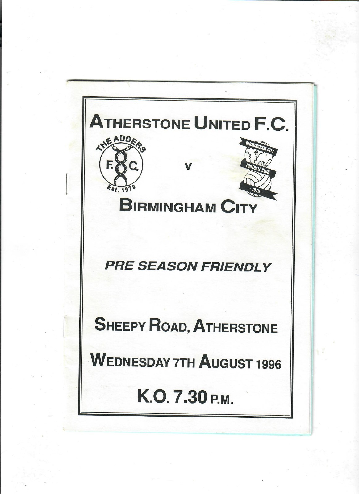 Atherstone United v Birmingham City (Friendly) - 07/08/1996 for sale on Ebay