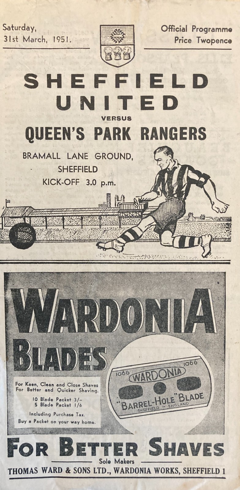 Sheffield United v Queens Park Rangers Div 2 1950/51 for sale on Ebay