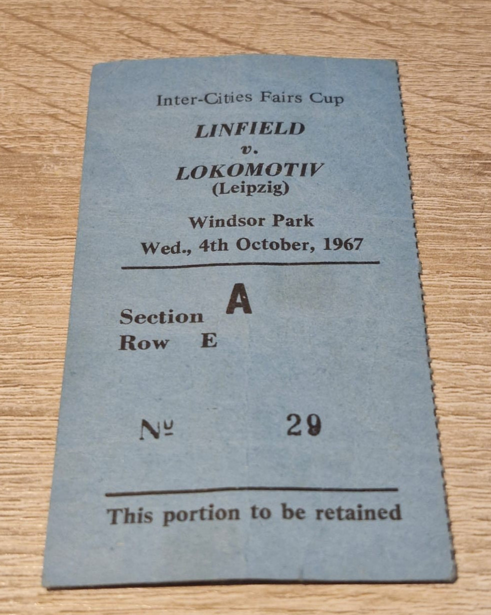 TICKET STUB- INTER CITY FAIRS CUP- LINFIELD V LOKOMOTIV LEIPZIG- OCTOBER 1967 for sale on Ebay