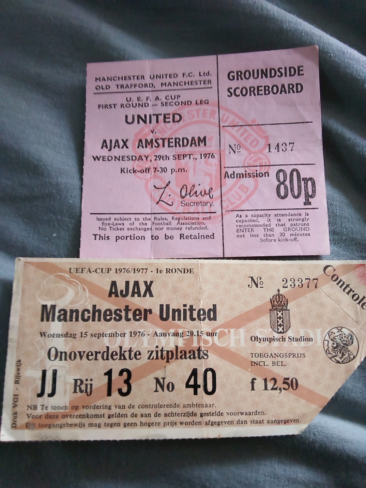 Manchester United v Ajax UEFA cup 1976/77 tickets from Both legs for sale on Ebay