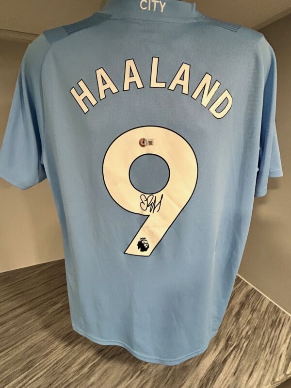 Erling Haaland Signed Auto Jersey Authentic BAS Beckett Witness Manchester City for sale on Ebay