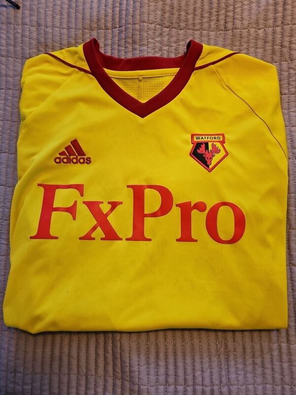 Watford FC 2017/2018 Adidas Home Hughes #19 Football Shirt Mens Large for sale on Ebay