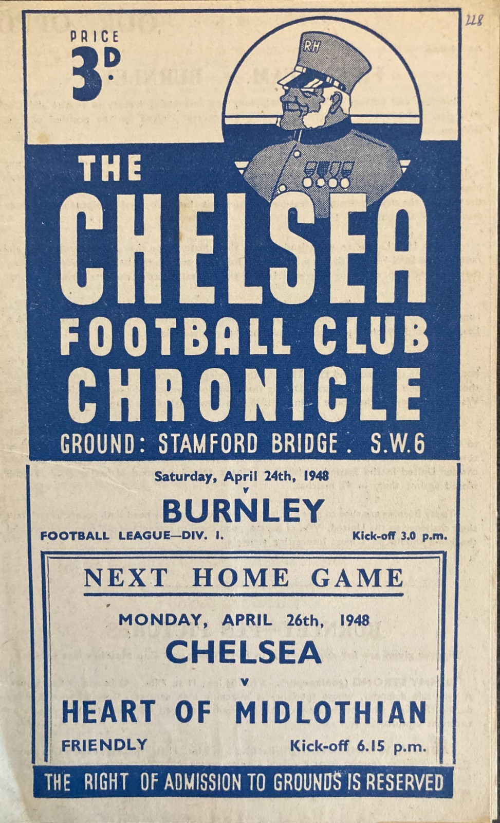 Chelsea v Burnley Div 1 1947/48 for sale on Ebay