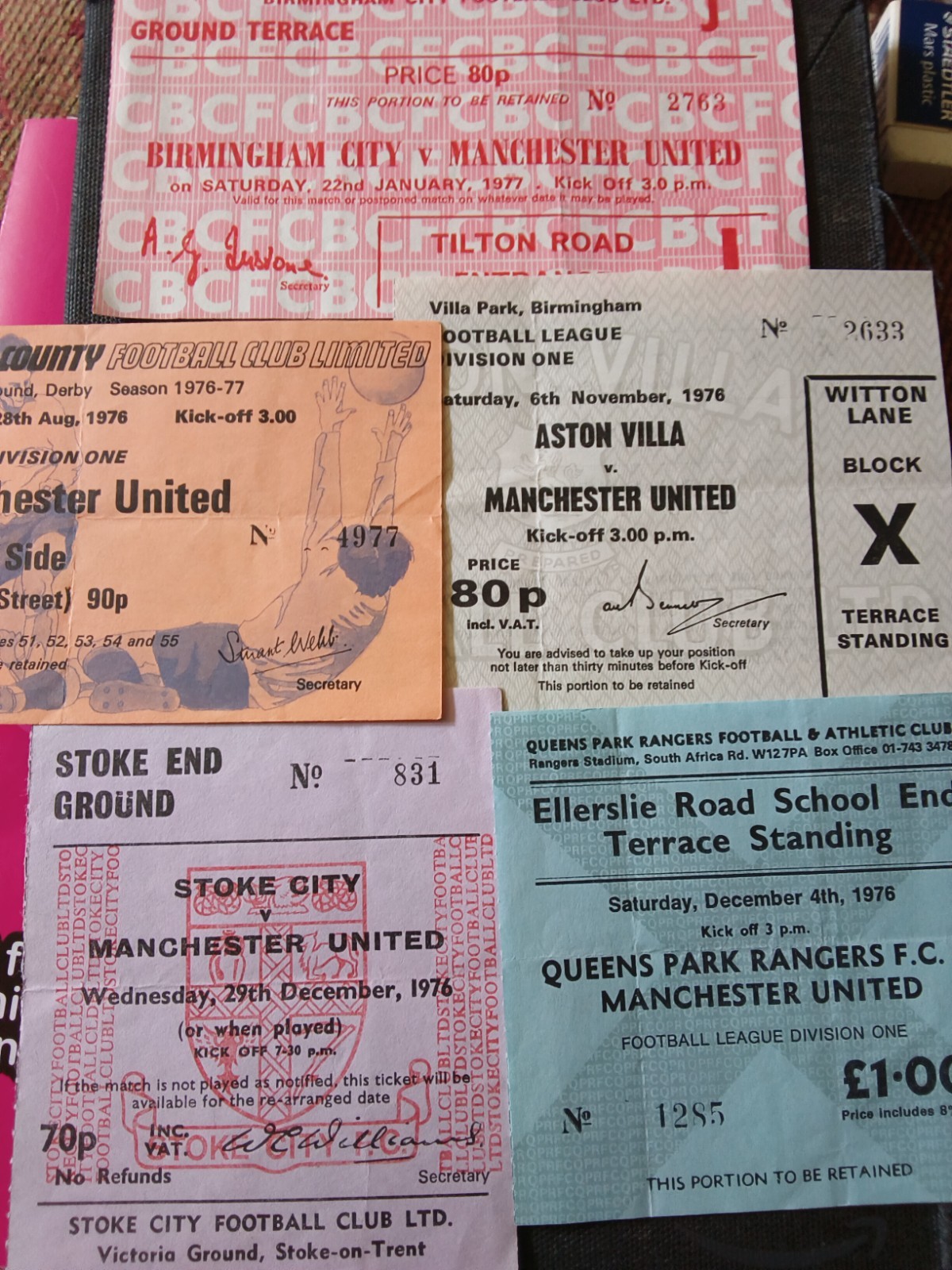 Manchester United away tickets x5 1976/77 for sale on Ebay