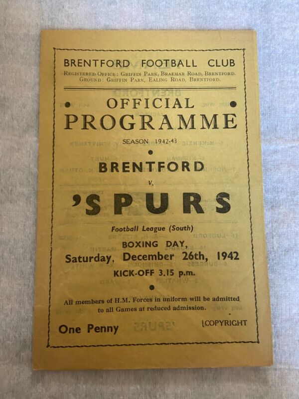 Brentford v Tottenham 1942 / 43 for sale on Ebay