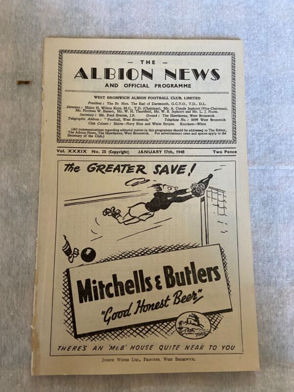 West Bromwich Albion reserves v Man United reserves 1947/48 for sale on Ebay
